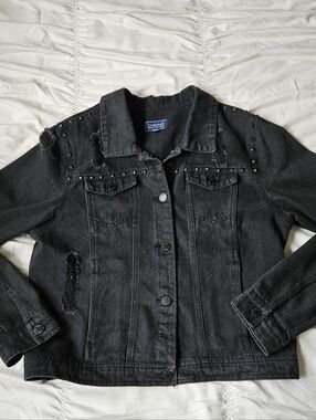 Black Distressed Studded Denim Jacket